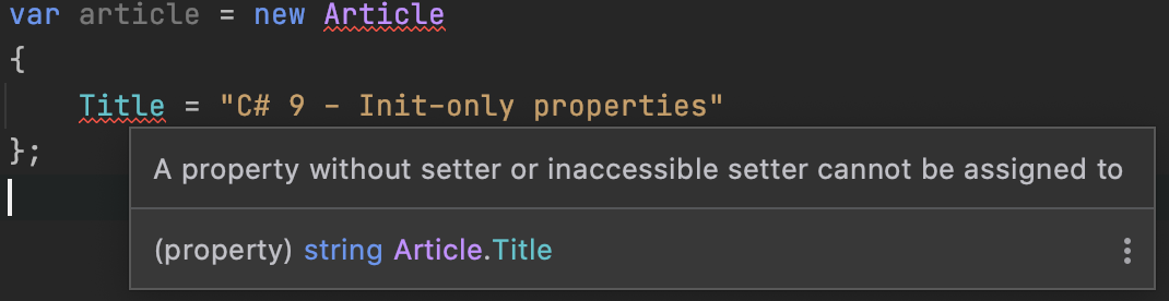 Property without setter can&rsquo;t use object initializer syntax